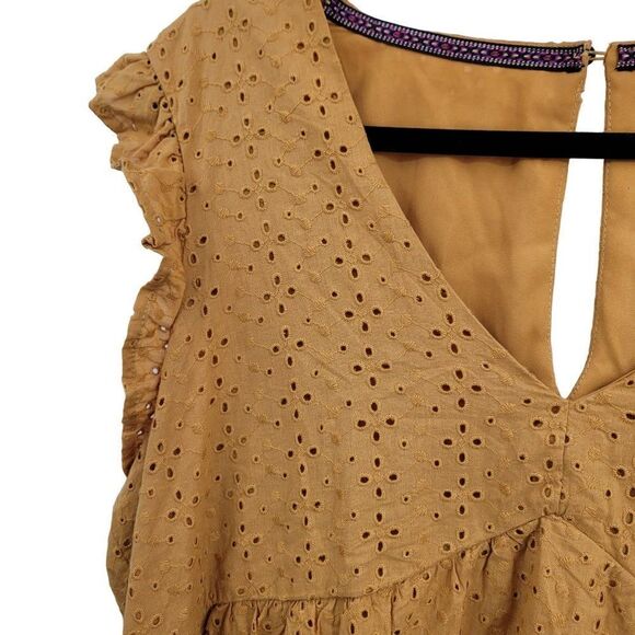 Knox Rose Baby Doll‎ Dress XXL Mustard Ruffle Flutter Short Sleeve Eyelet A-Line - Picture 6 of 13